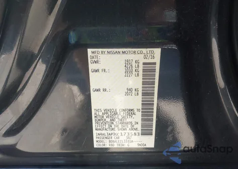 2016 Nissan Altima 2.5/2.5 S/2.5 Sl/2.5 Sr/2.5 Sv from USA, damaged, VIN 1N4AL3AP3GC173583